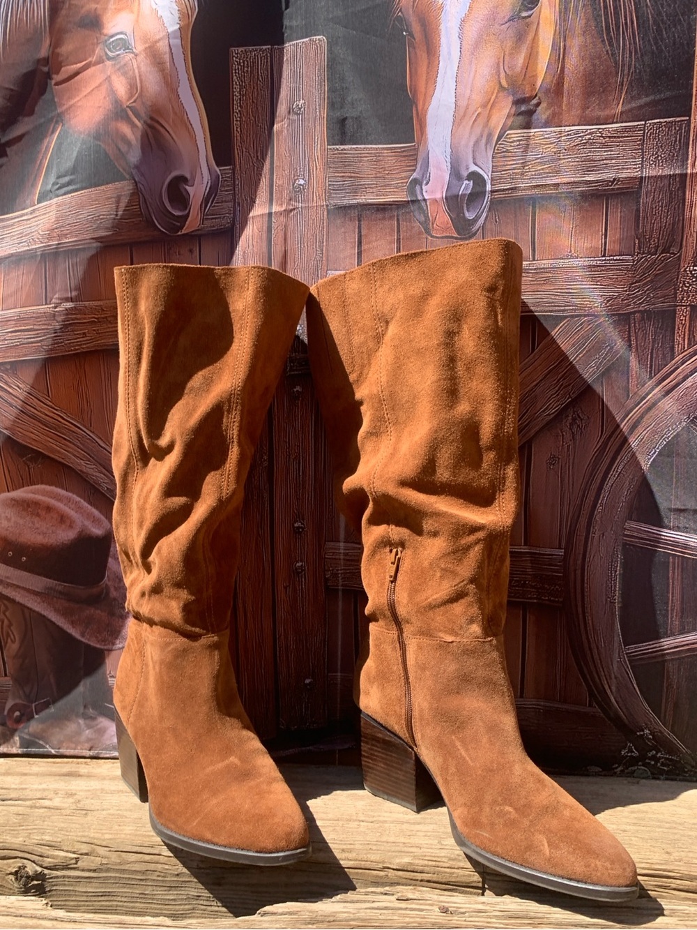 Brown Suede Cowgirl Boots by Naturalizer Wide Calf Slouchy Suede Leather